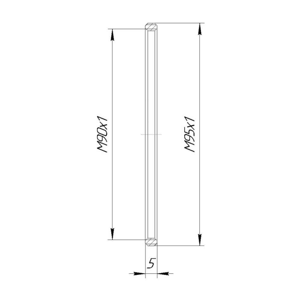 M95x1 male to M90x1 female thread adapter, flangeless