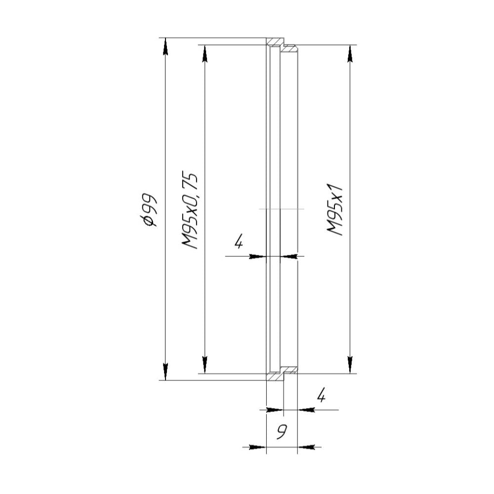 M95x1 male to M95x0.75 female thread adapter (step-down ring)