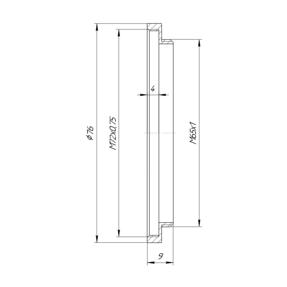M65x1 male to M72x0.75 female thread adapter