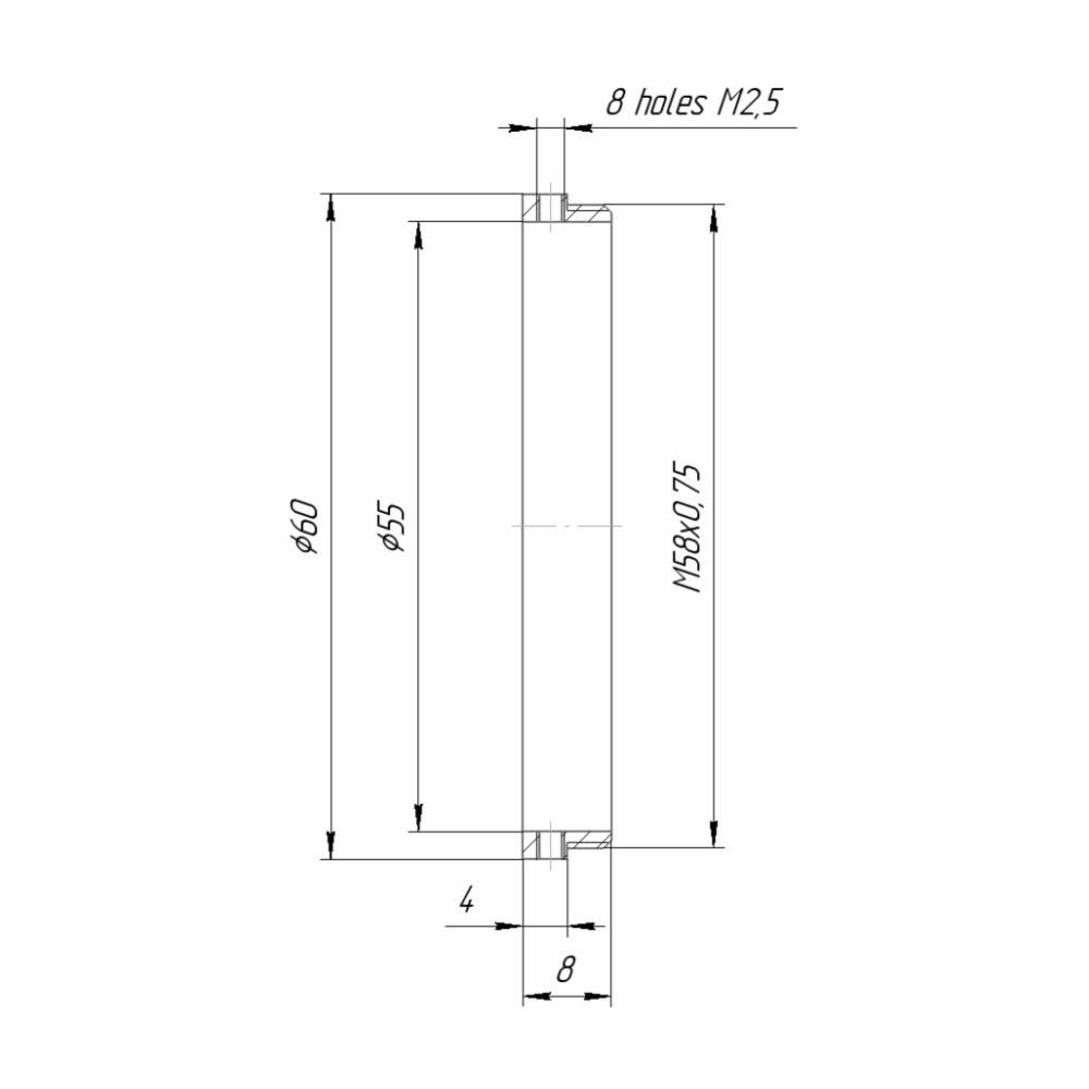 Nikon Z lens to M58x0.75 male thread adapter