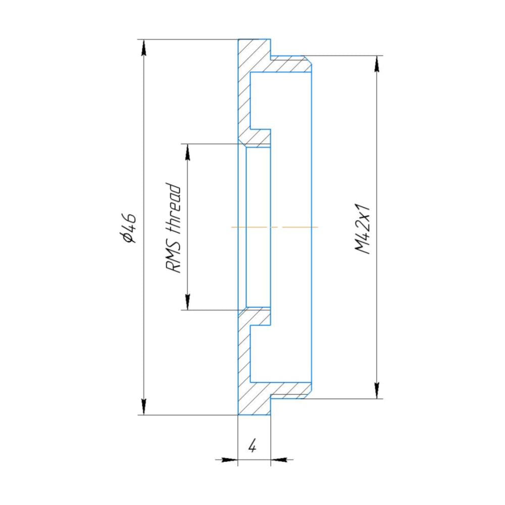 RMS (0.8″-36tpi) female to M42x1 male thread adapter, flat