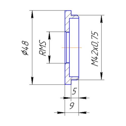 RMS female to M42x0.75 (T2) male thread adapter