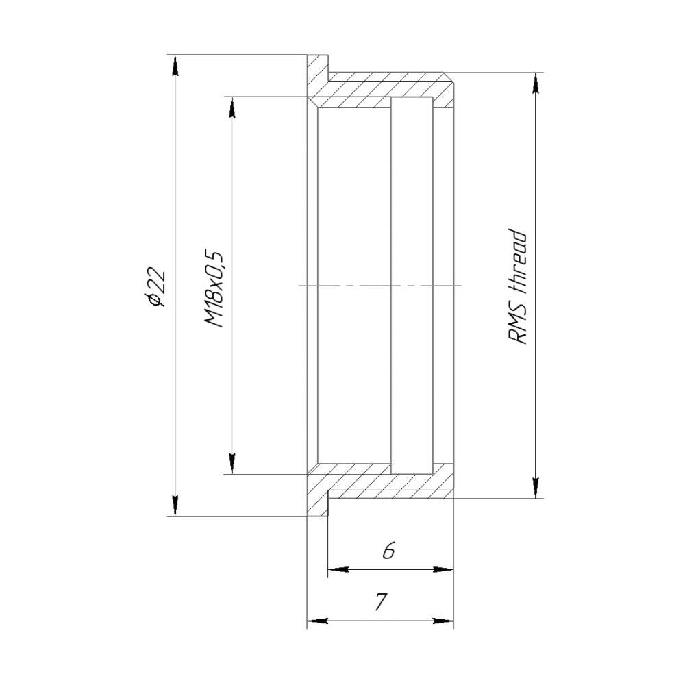 RMS male to M18x0.5 female thread adapter for D-Claron 4/23mm, black