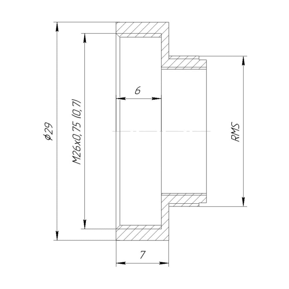RMS male to M26x0.7 (36tpi, Mitutoyo) female thread adapter, black