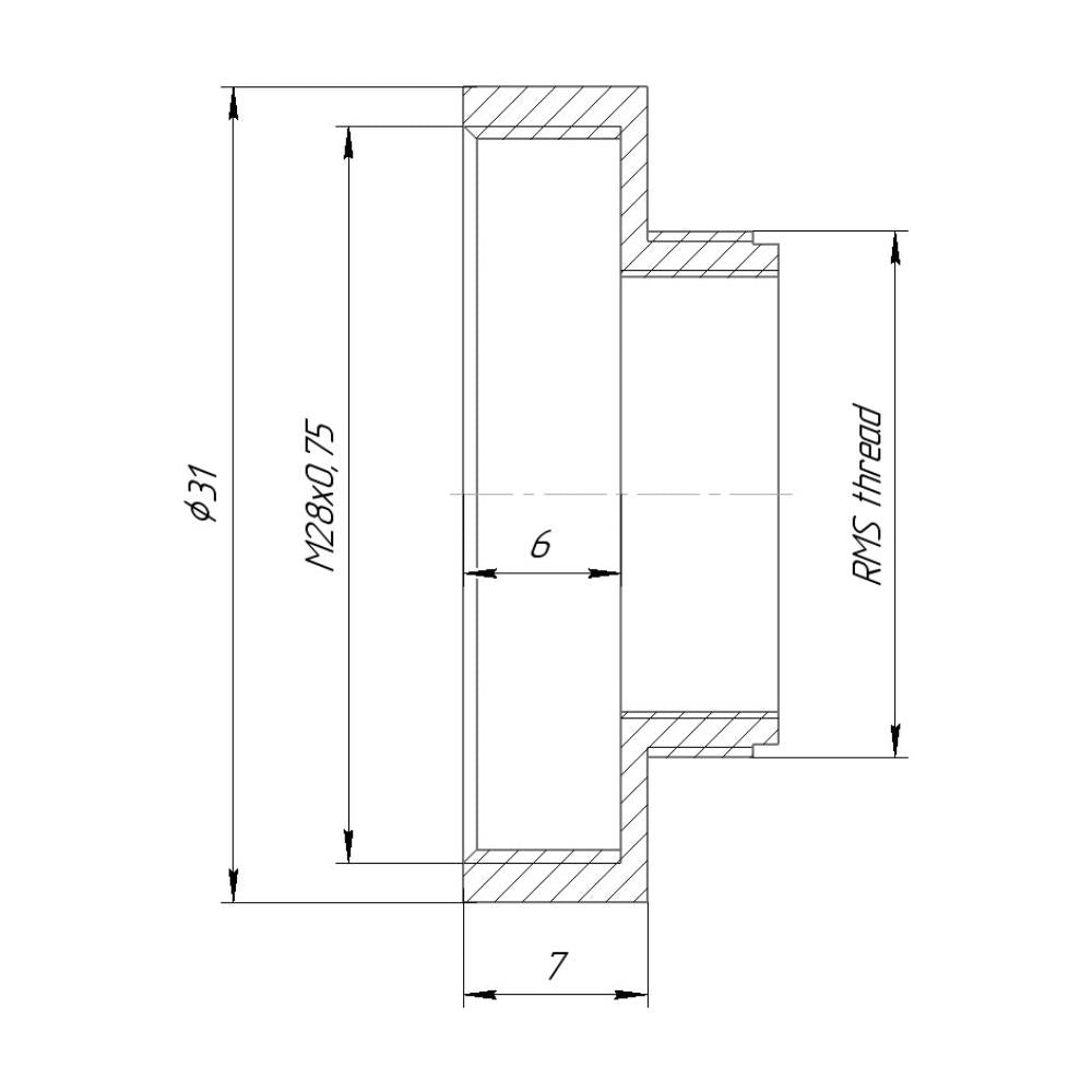 RMS male to M28x0.75 female thread adapter, bronze