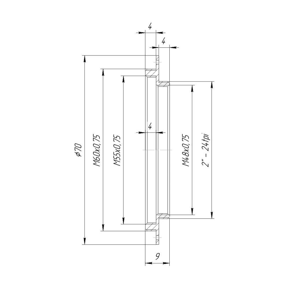 SCT 2" male to M60x0.75 male thread adapter