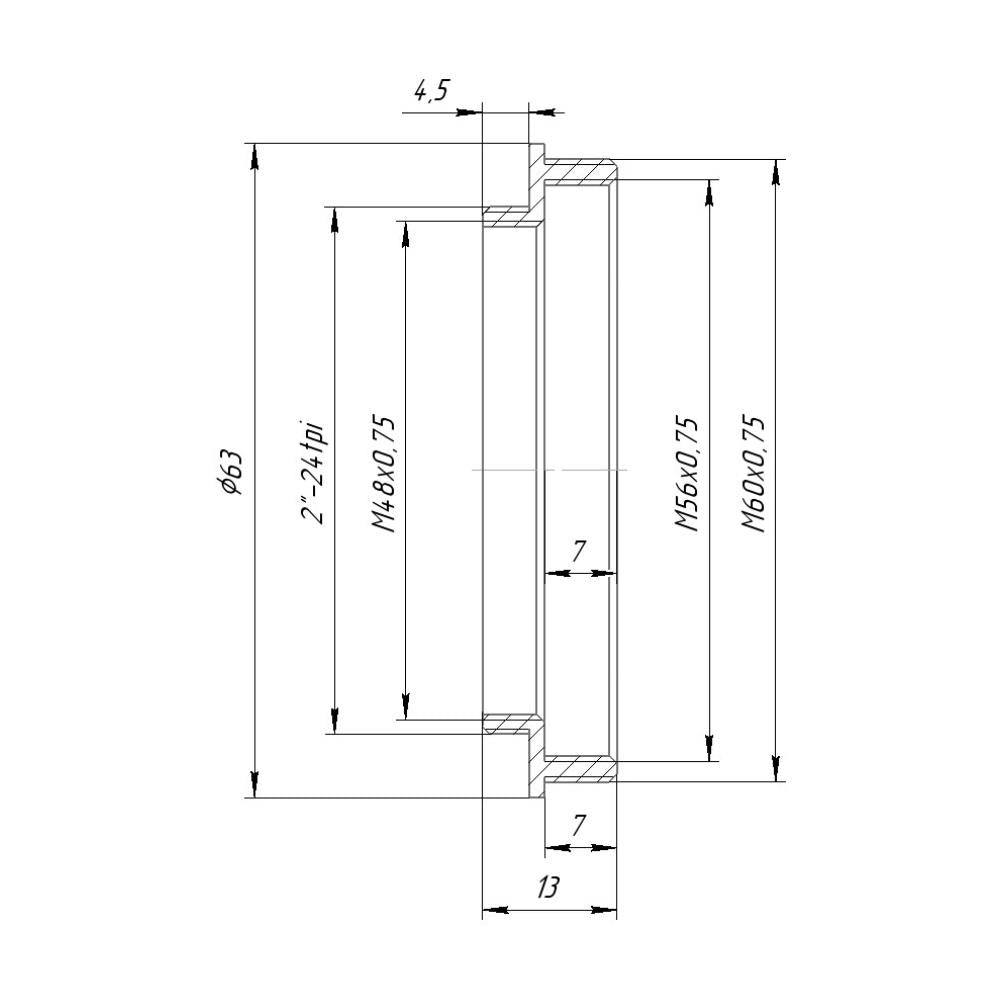 SCT2 male to M60x0.75 male thread adapter with M56x0.75 female thread