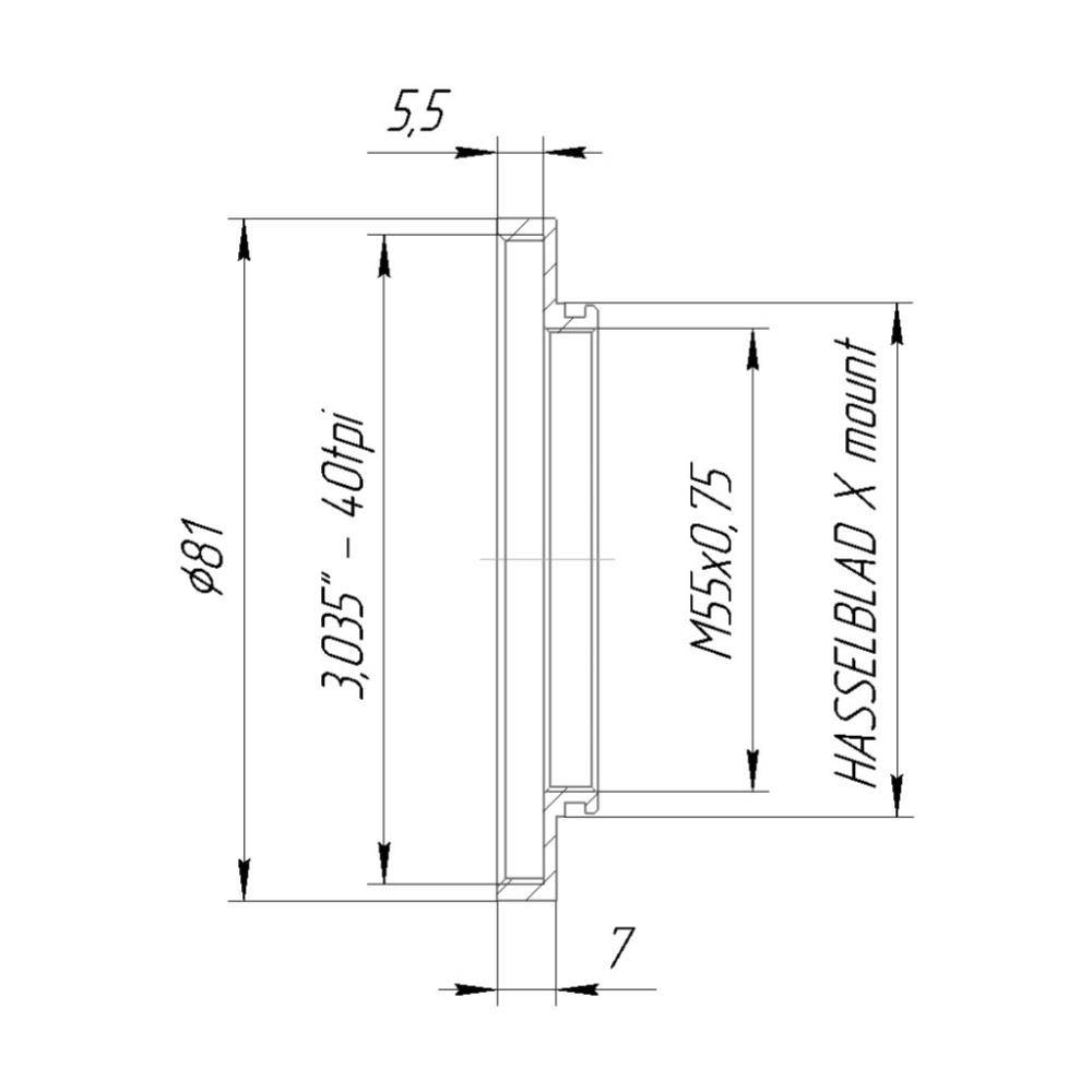SM3 female thread to Hasselblad X camera mount adapter