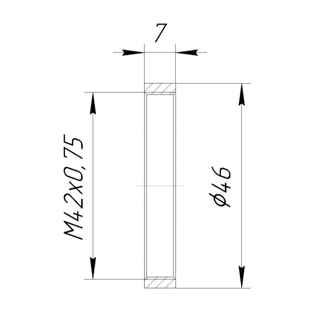 T2 (M42x0.75) female thread coupler, 7mm long (can be used as retaining ring)