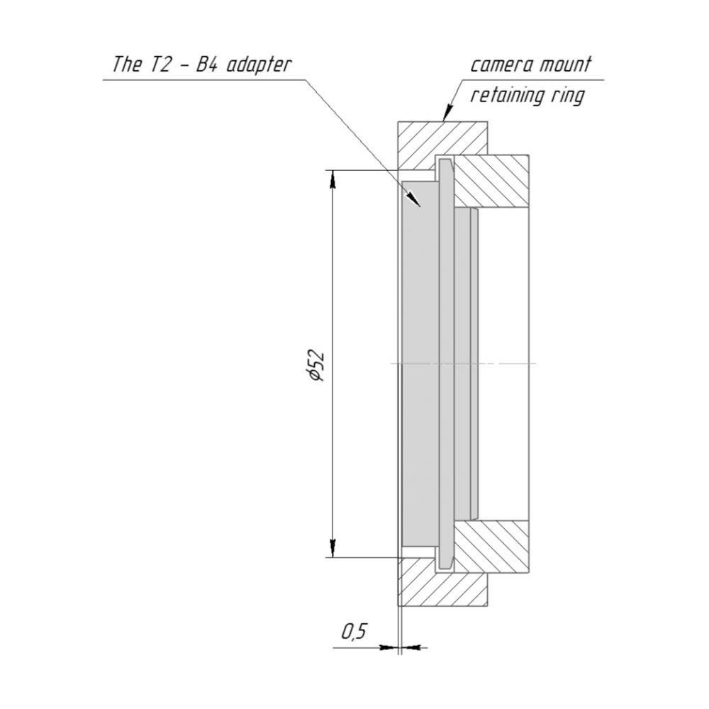 M42x0.75 (T2) female thread to B4 camera mount adapter