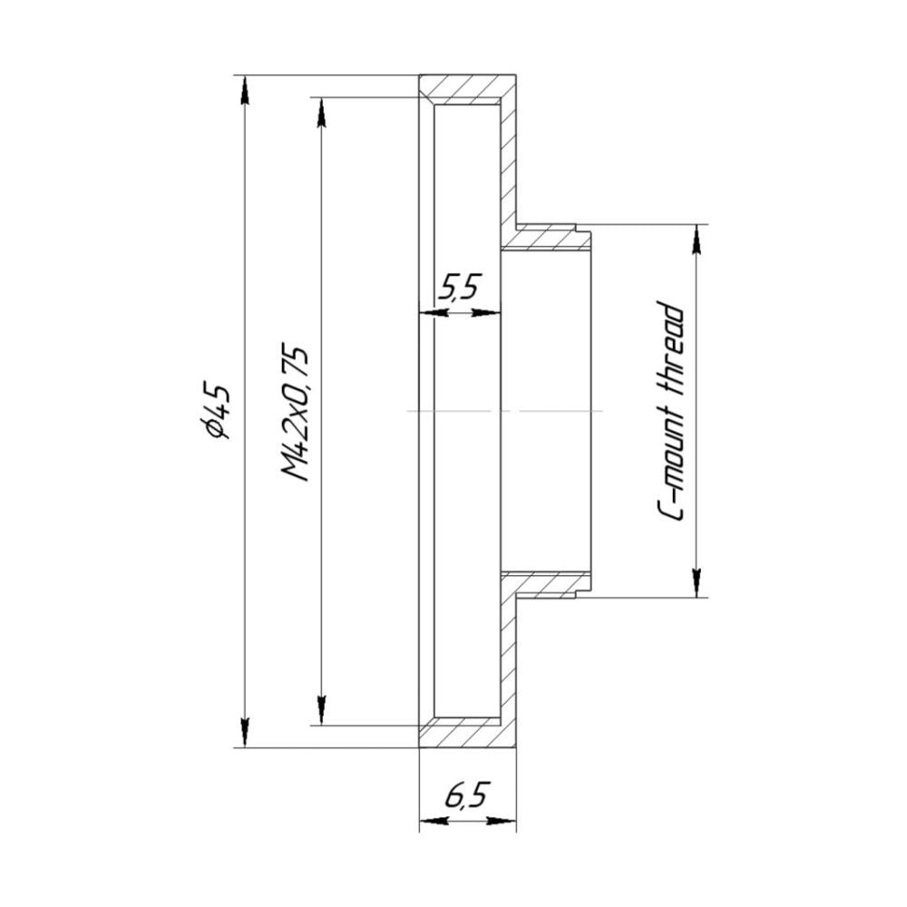 T2 (M42x0.75) female thread to C-mount camera adapter, 6.5mm
