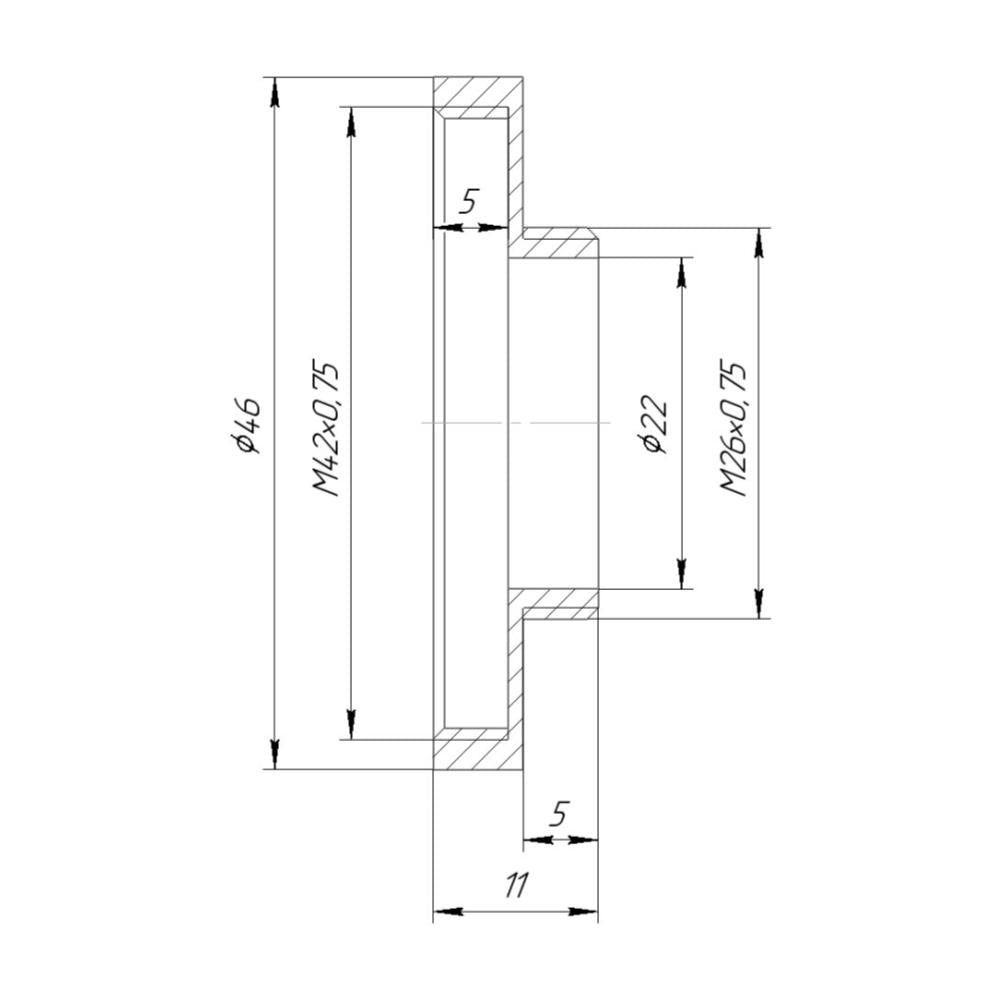 T2 female to M26x0.75 male thread adapter for binoviewers, bronze