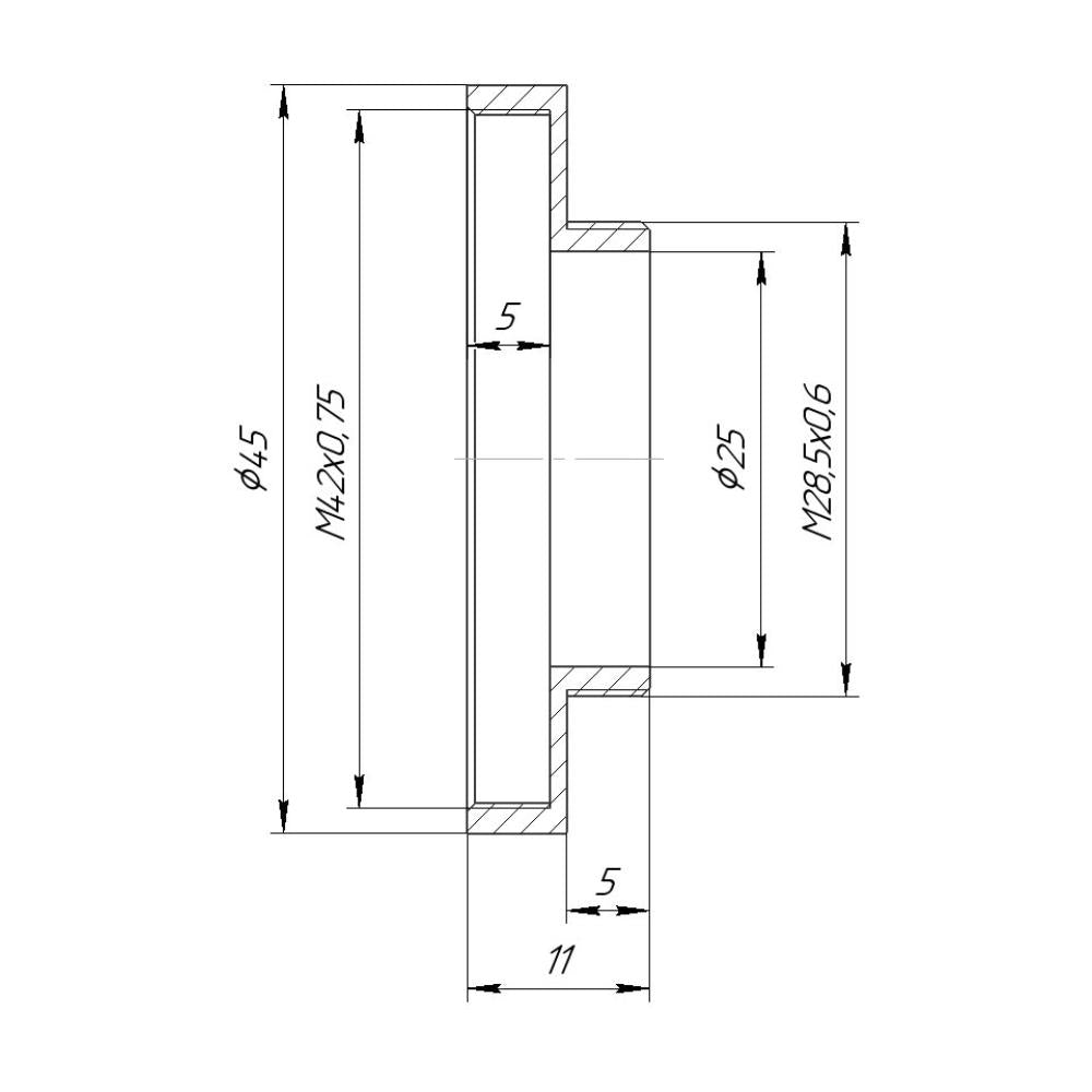 T2 female to M28.5x0.6 male thread adapter