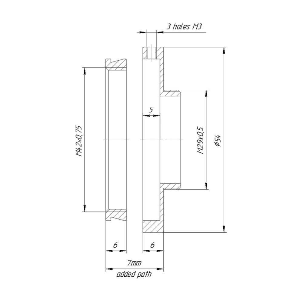 T2 female to M29x0.5 male thread adapter for Denk II binoviewer, adjustable