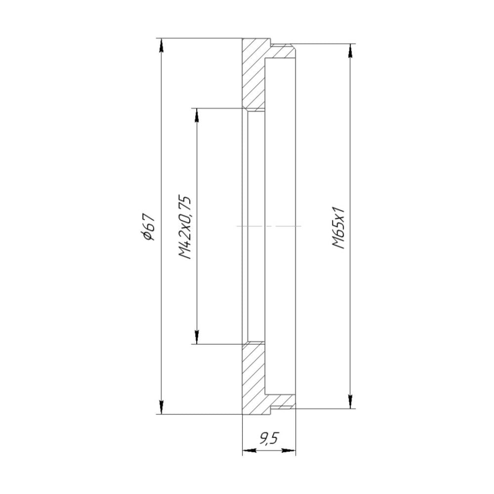 M42x0.75 (T2) female to M65x1 male thread adapter