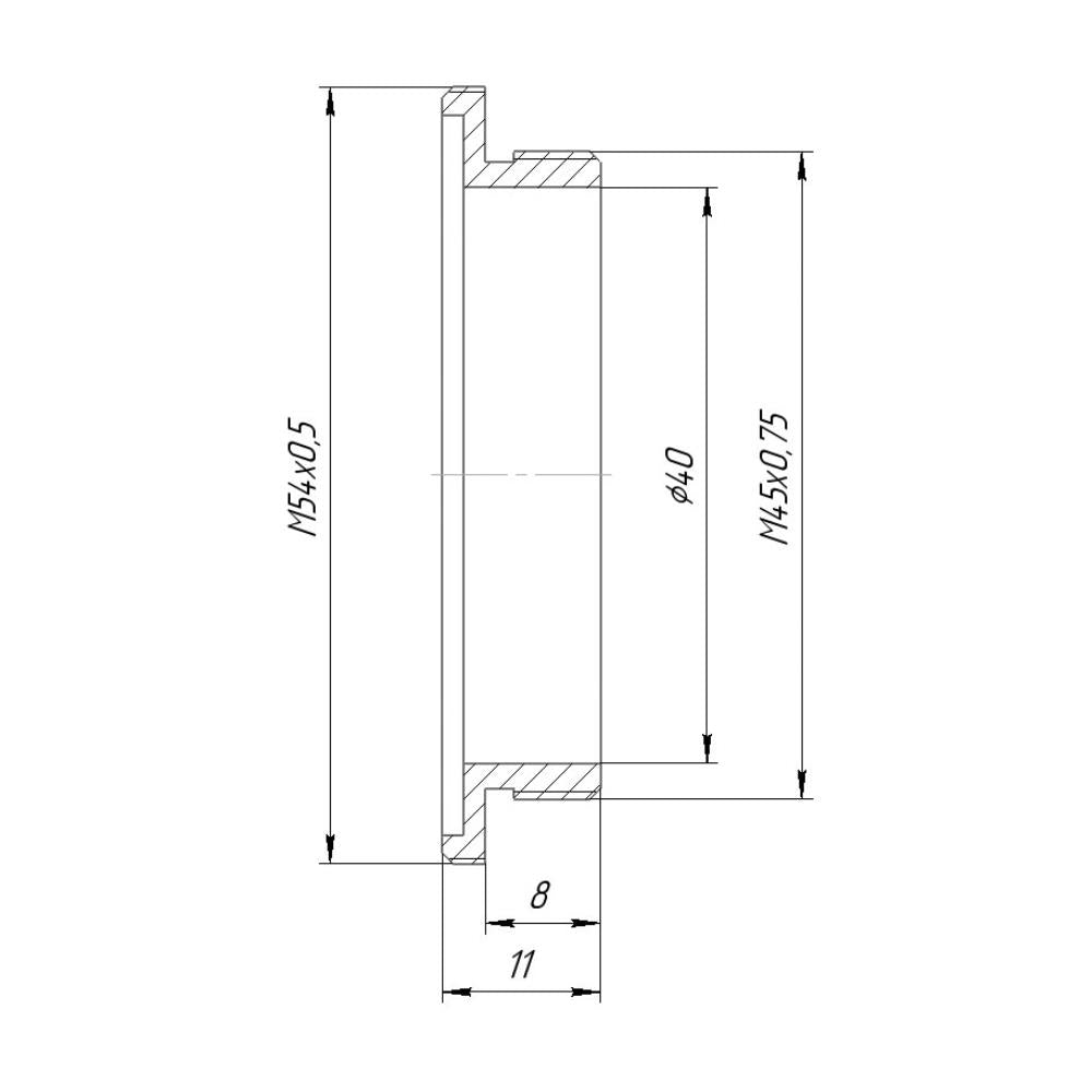 M45x0.75 male to M54x0.5 male thread adapter for Industar-51 on MBS microscope