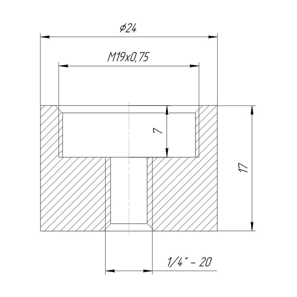 1/4"-20tpi female to M19x0.75 female thread adapter