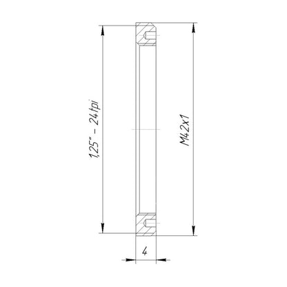 1.25″x24tpi female to M42x1 male thread adapter, flangeless