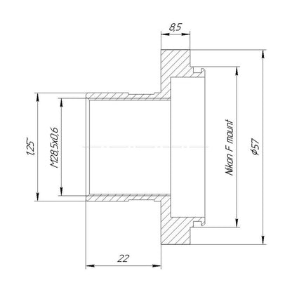 1.25 inch tube to Nikon F camera mount adapter