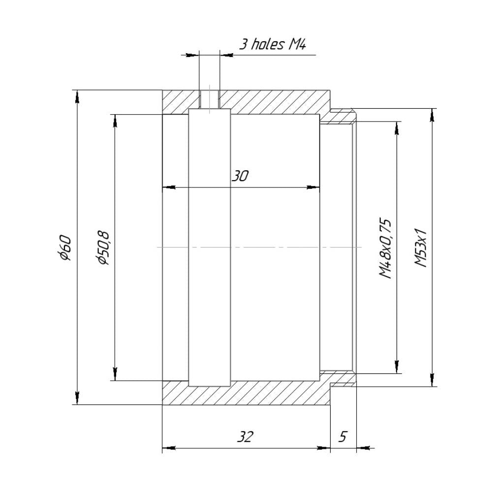 2" clamp to M53x1 male thread adapter, 30mm deep