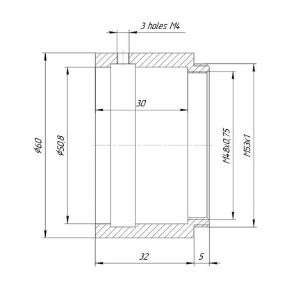 2" clamp to M53x1 male thread adapter, 30mm deep