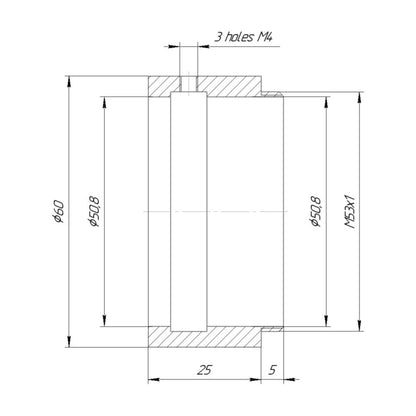 2" clamp to M53x1 male thread adapter, through