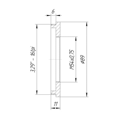 3.29"-16tpi male to M54x0.75 female thread adapter