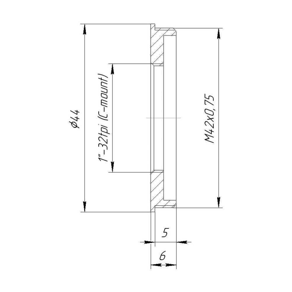C-mount female to M42x0.75 (T2) male thread adapter