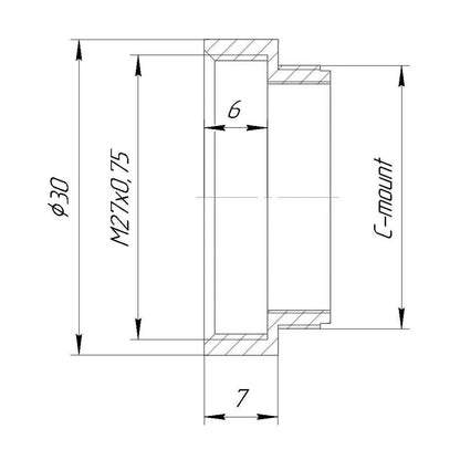 M27x0.75 female thread to C-mount camera adapter, black