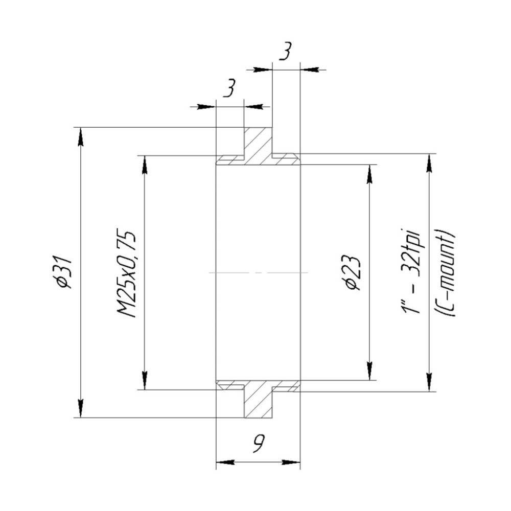 C-mount male to M25x0.75 male thread adapter