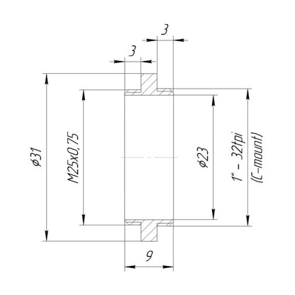 C-mount male to M25x0.75 male thread adapter
