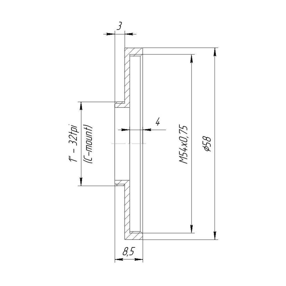 C-mount male to M54x0.75 female thread adapter