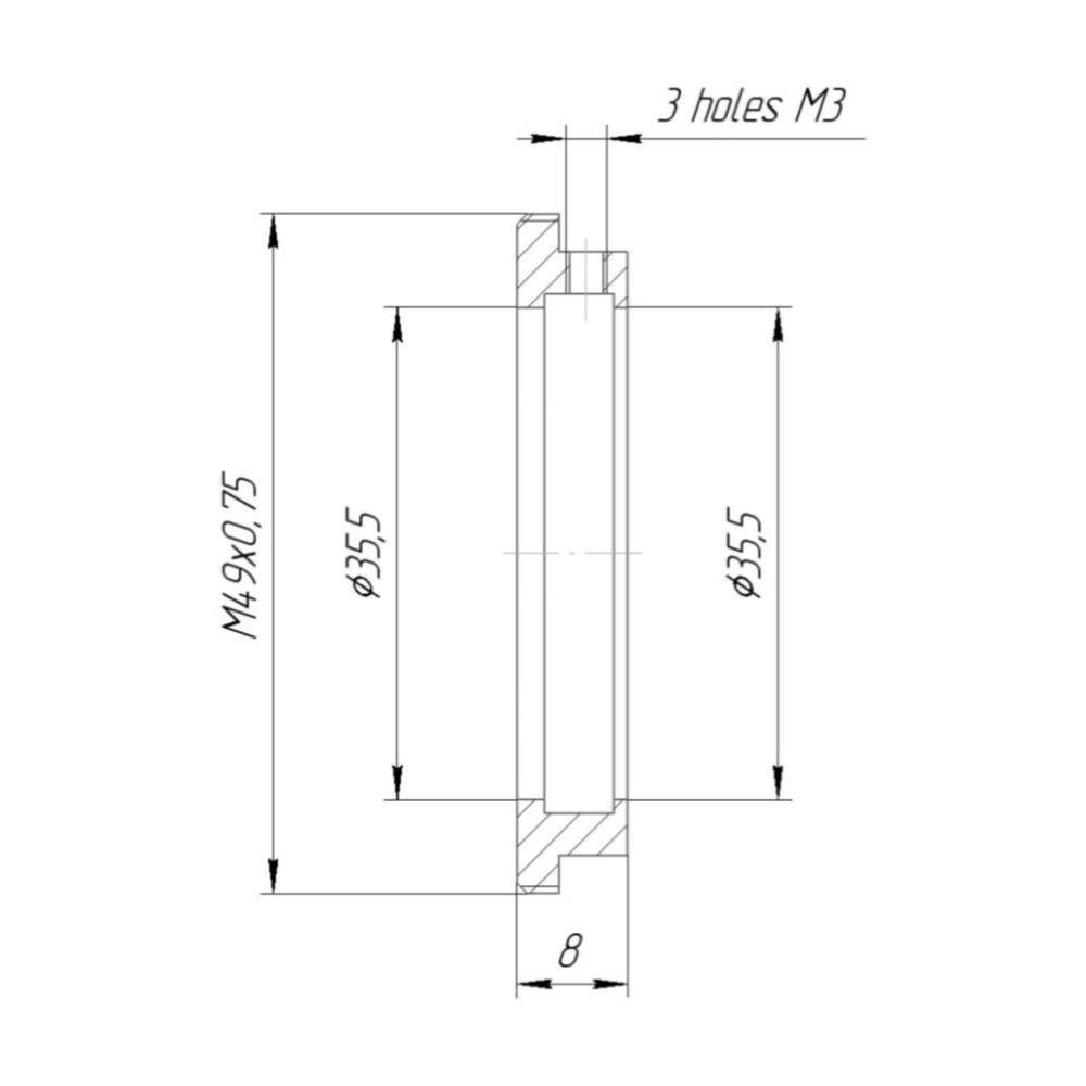 35.5mm clamp to M49x0.75 male thread adapter