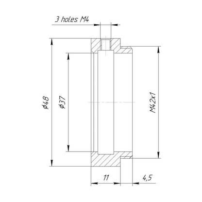 37mm clamp to M42x1 male thread adapter, long