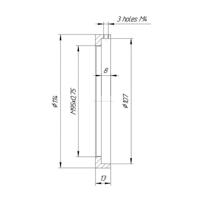 107mm clamp to M95x0.75 female thread adapter with 114mm outer diameter