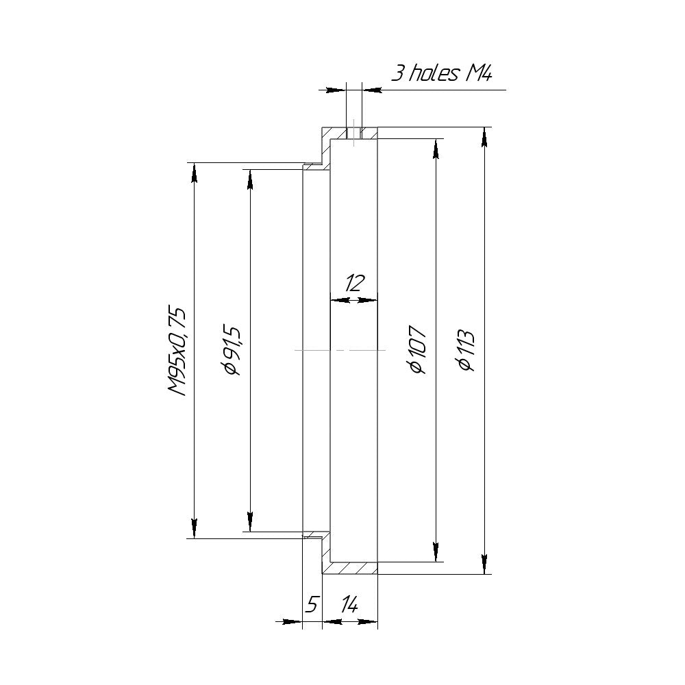 107mm clamp to M95x0.75 male thread adapter for Hypergonar Hi-Fi-2