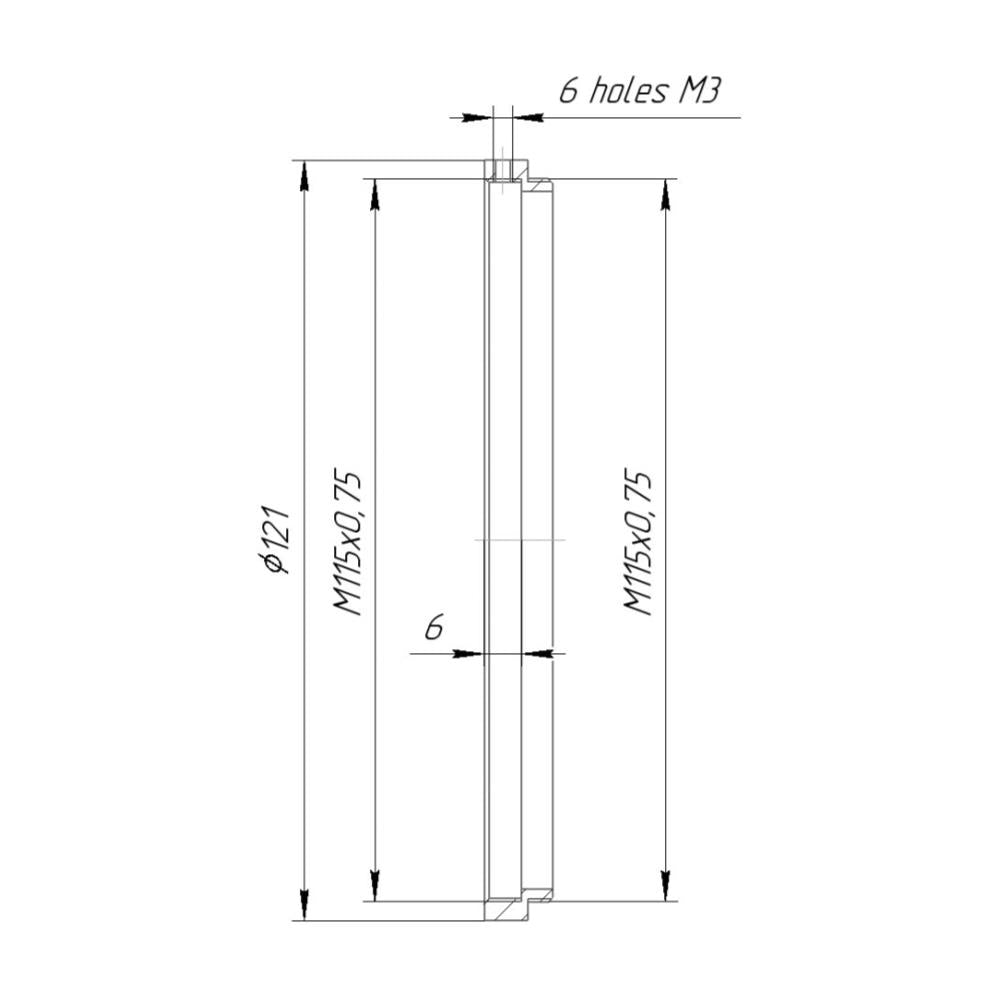 114mm clamp to M115x0.75 male thread adapter