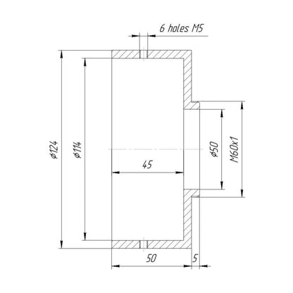 114mm clamp to M60x1 male thread adapter