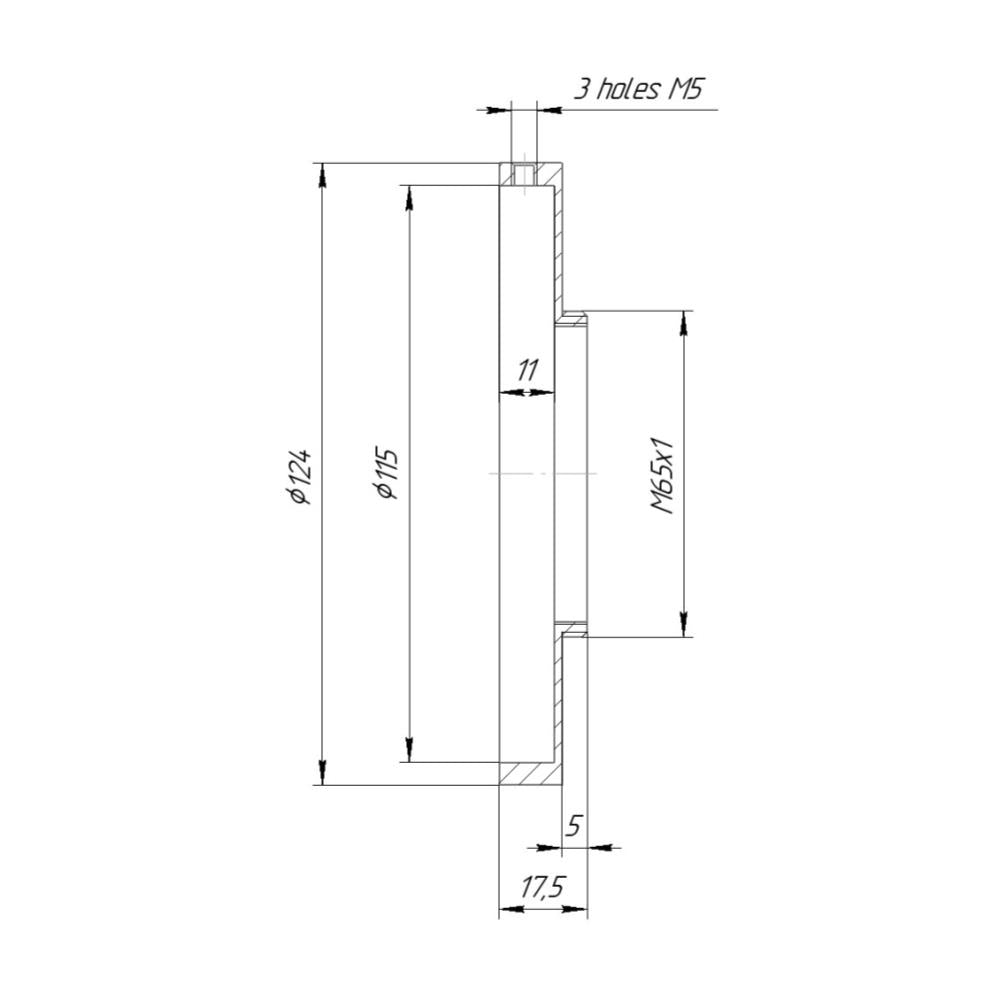 115mm clamp to M65x1 male thread adapter (for Fujinon 0.65/120mm lens)