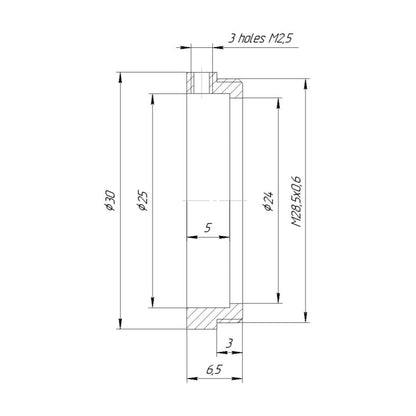 25mm clamp to M28.5x0.6 male thread adapter