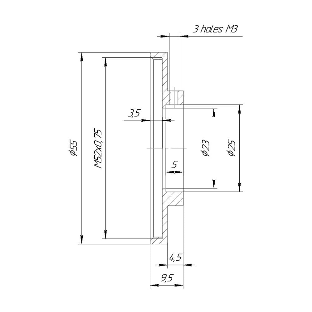 25mm clamp to M52x0.75 female thread adapter