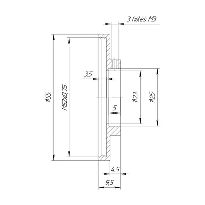25mm clamp to M52x0.75 female thread adapter