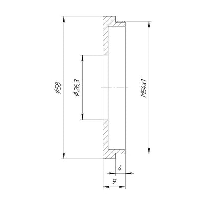 26.3mm bore to M54x1 male thread adapter for Compur #00 shutters