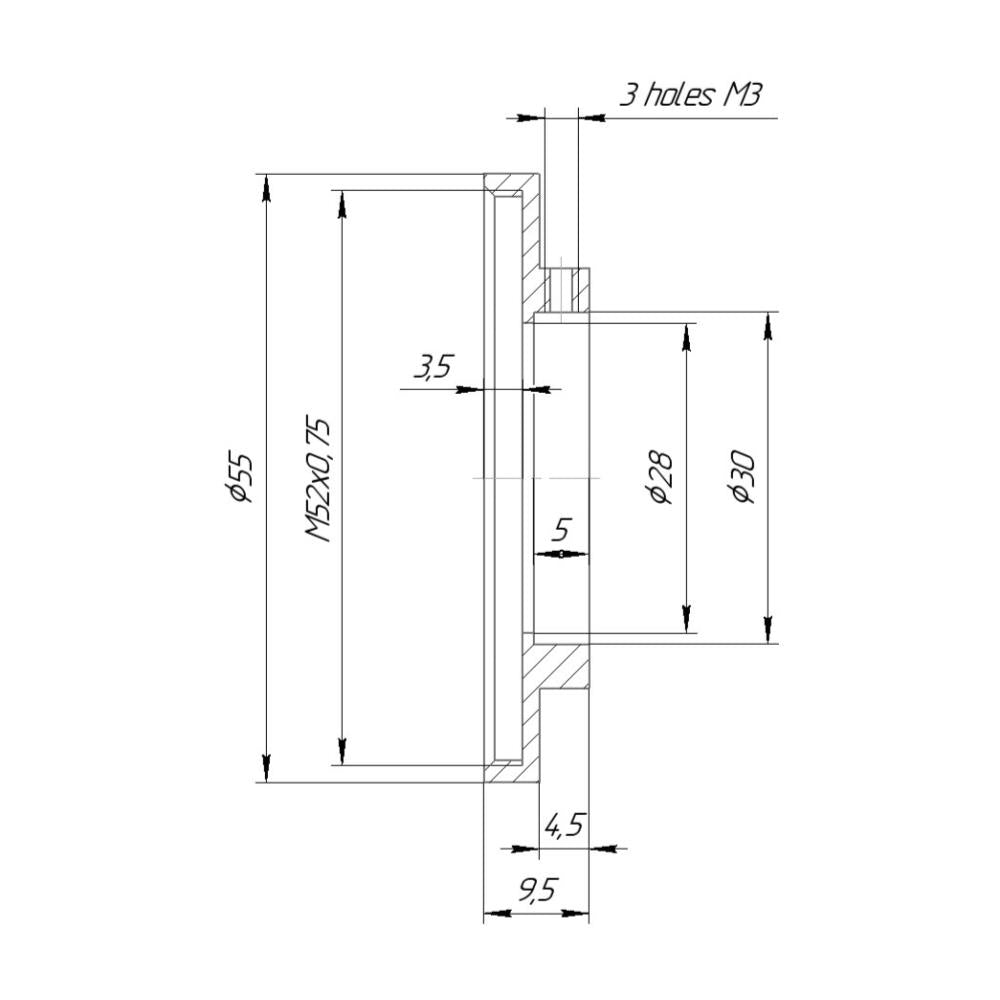 30mm clamp to M52x0.75 female thread adapter
