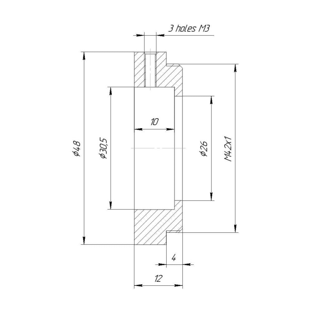 30.5mm clamp to M42x1 male thread adapter for reversed Zeiss S-Sonnar 2.5/62mm