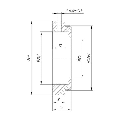 34mm clamp to M42x1 male thread adapter for Zeiss S-Sonnar 2.5/62mm