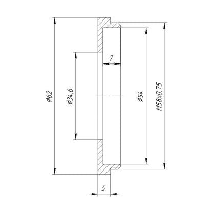 34.6mm bore to M58x0.75 male thread adapter for shutters