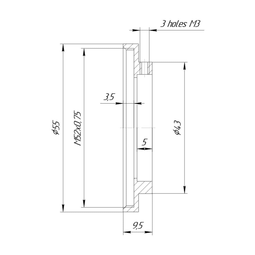 35mm clamp to M52x0.75 female thread adapter