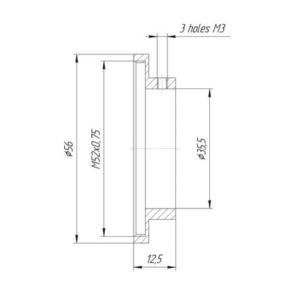 35.5mm clamp to M52x0.75 female thread adapter