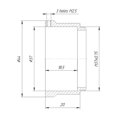 37mm clamp to M37x0.75 male thread adapter